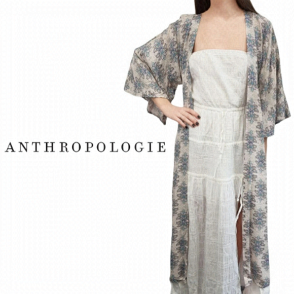 ANTHROPOLOGIE LOST IN LUNAR Multicoloured Floral Robe Kimono Maxi - Size Small - Picture 1 of 13